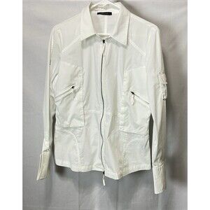 BCBGMAXAZRIA Mens Large White Long‎ Sleeve Zipped Shirt Jacket